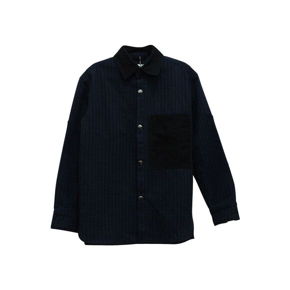 Acne Studios Checkered Print Button Down Shirt in Navy Blue Wool